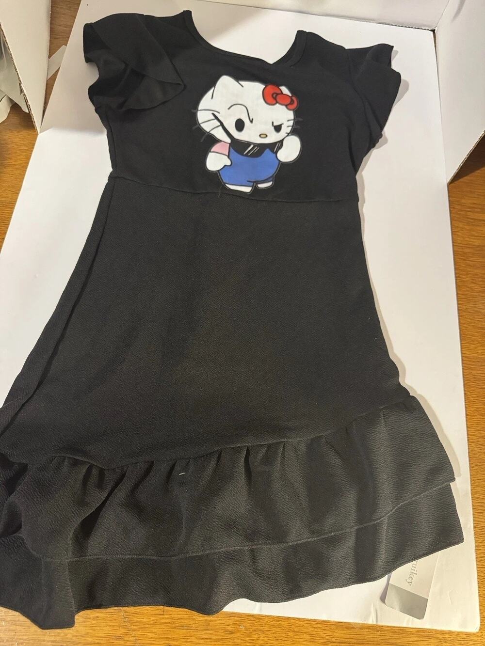 Youruikey Girls Black Hello Kitty Fit & Flare Ruffle Dress Size 6-7Y